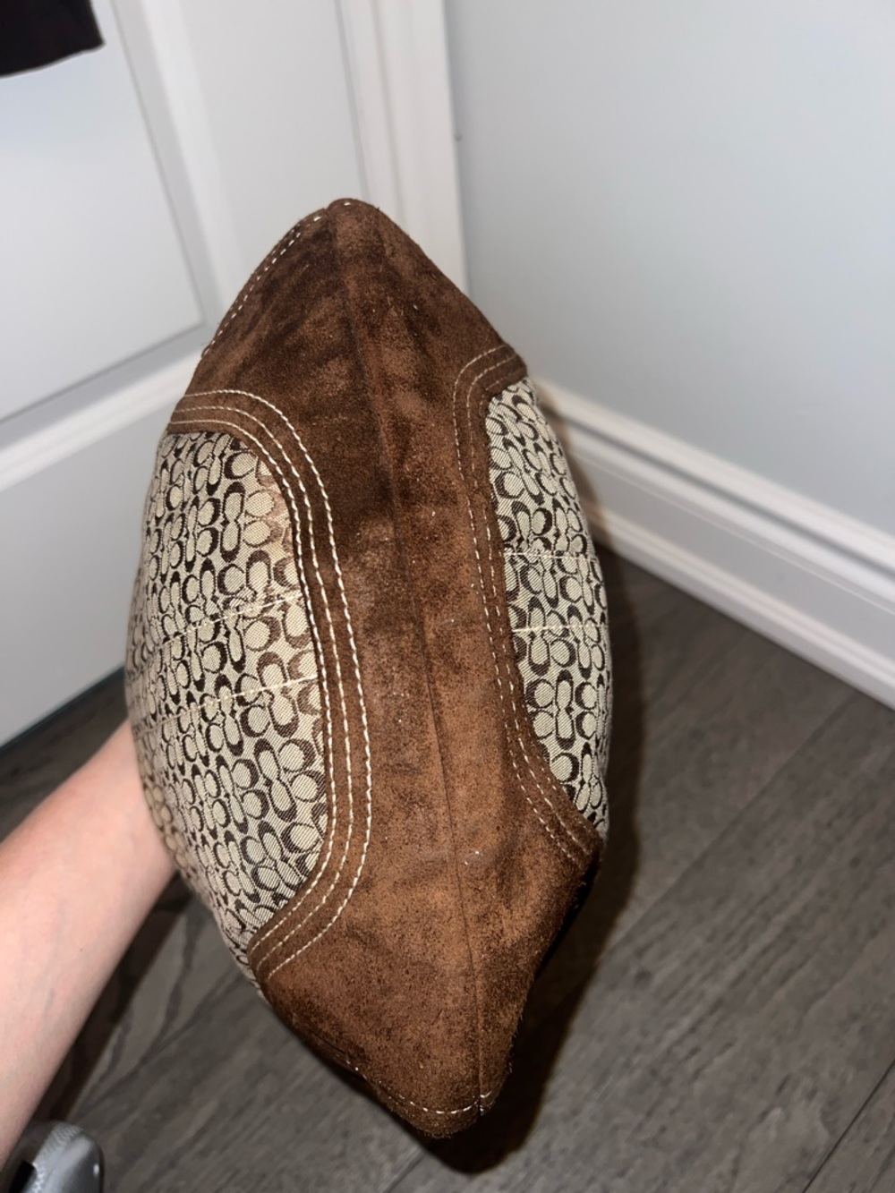 🧸 Vintage Coach Brown Signature Jacquard Shoulder Bag with Teddy Charm - Picture 6 of 12